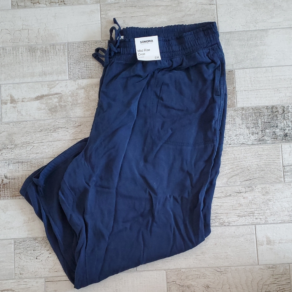 New Sonoma Women's 2X Dark Blue Relaxed Fit Crop Pants Mid Rise No Stretch Soft